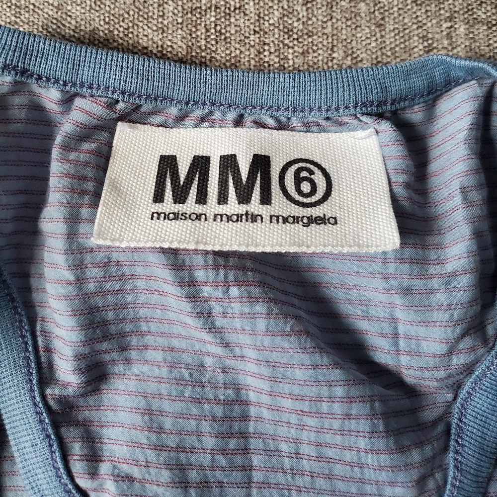 MM6 Maison Martin Margiela | Blue Striped Cotton Sleeveless Top Tunic Size 44 - Picture 2 of 10
